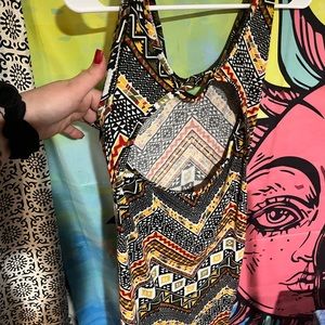 Long fitted backless Aztec pattern dress